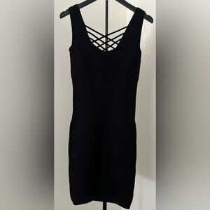 🥂 Bebe Black Textured Bodycon Dress | M | Strappy Back Little Black Dress ✨